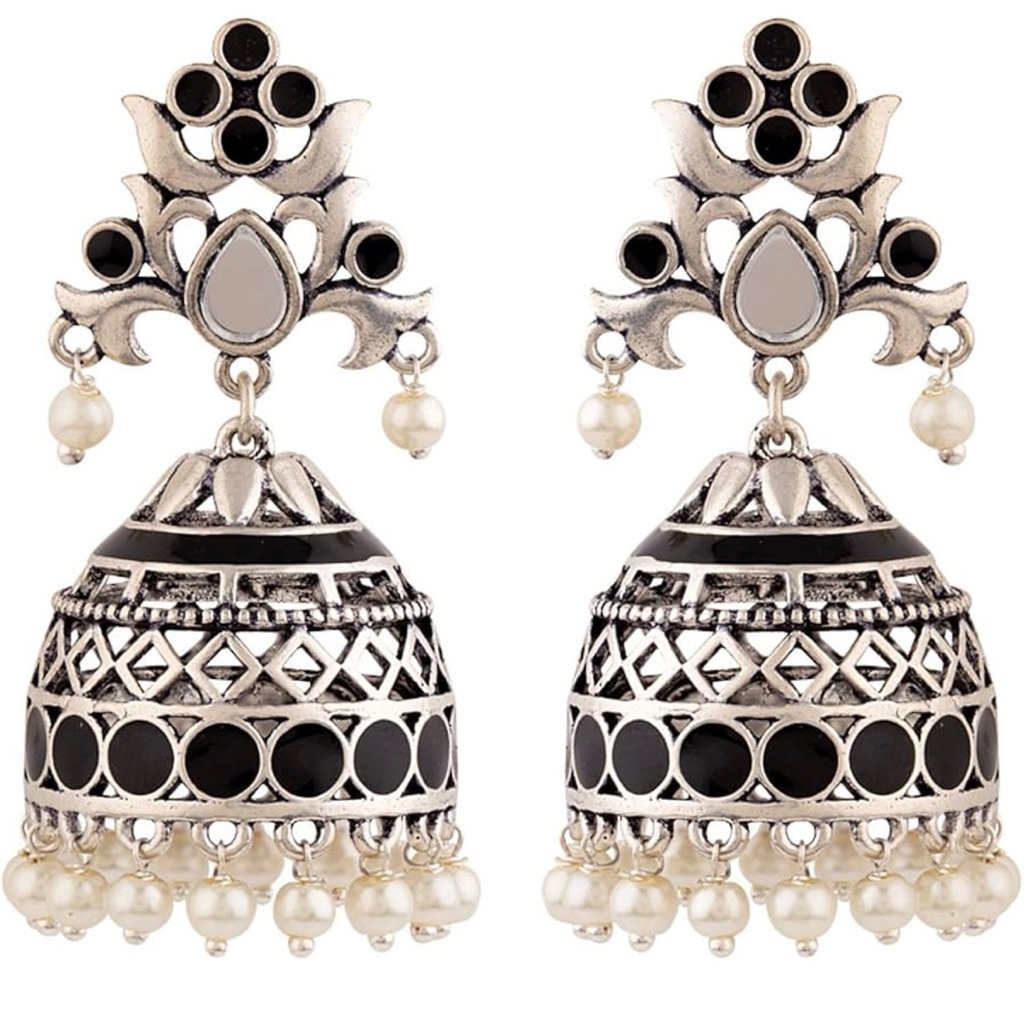 Trendy Jewels Silver And Black Jhumka Earrings